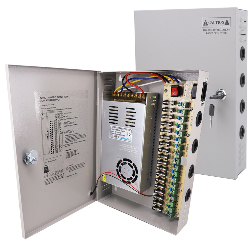 Sompom 12V 30A Dc Distributed Power Supply Box With 18 Channel Output For Cctv Led And All 12V Dc Devices 6914271687607