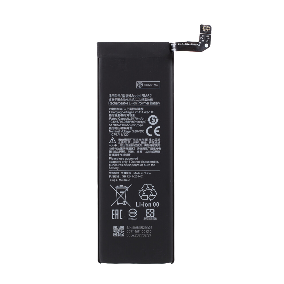 Assembly 5170Mah 3.8V Bm52 Battery Replacement (Without Logo) For Xiaomi Mi Note 10 Lite/Mi Note 10 Pro/Cc9 Pro 6914273836959