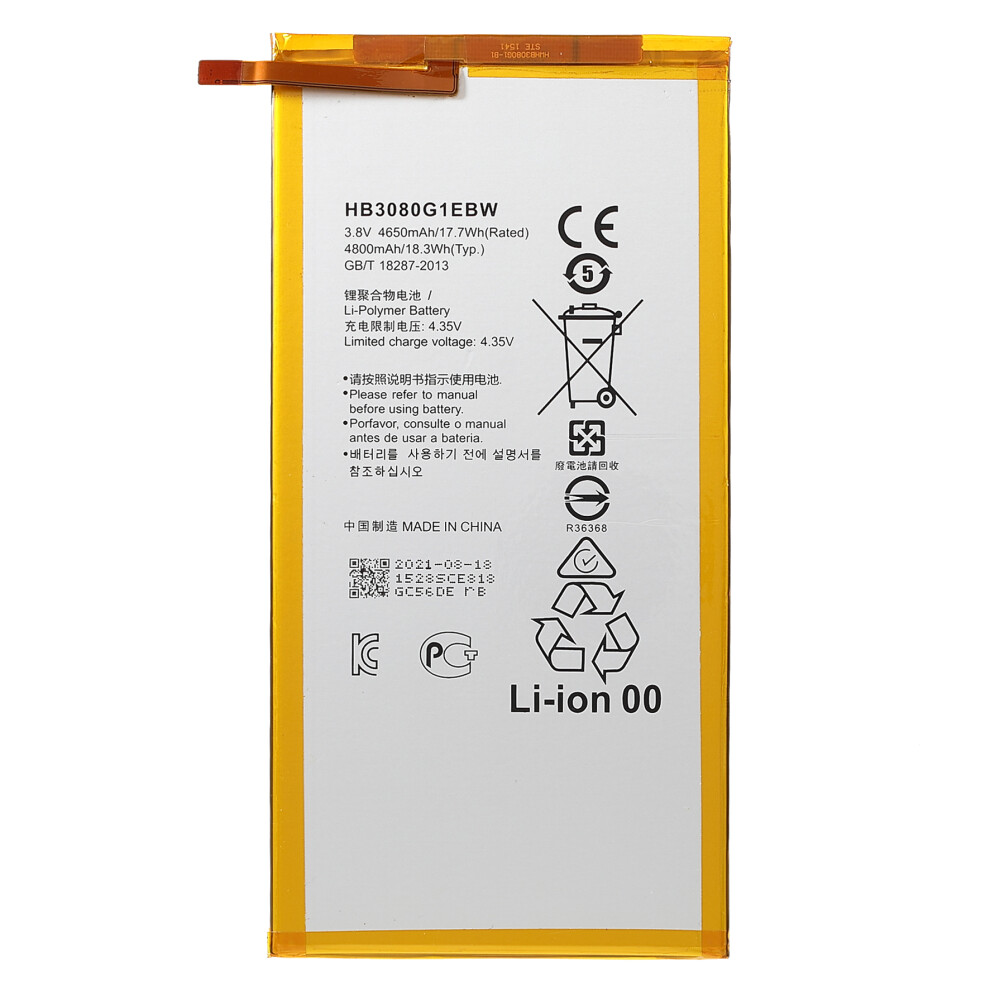 3.85V 4650Mah Li-Polymer Replacement Battery Hb3080g1ebw (Without Logo) For Huawei Mediapad M1 8.0 (S8-301W) 6914279941800