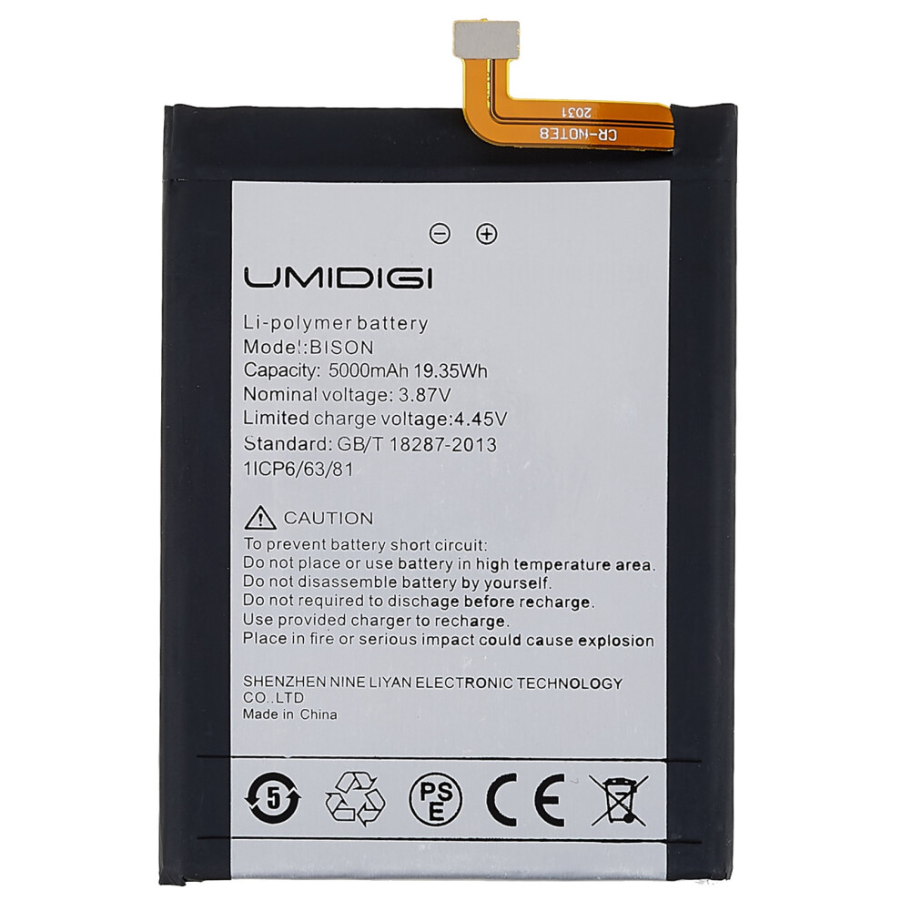 For Umidigi Bison 3.85V 5000Mah Rechargeable Li-Polymer Battery Replacement 6914275261667