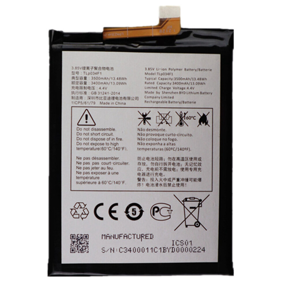 For Alcatel 3 (2019) 3.85V 3400Mah Rechargeable Li-Ion Polymer Battery Assembly (Encode: Tlp034f1) (Without Logo) 6914278016530