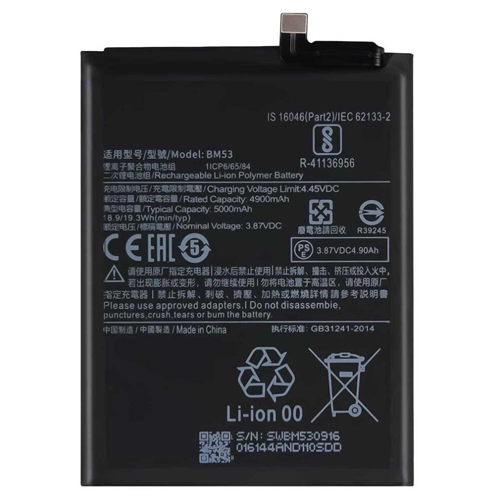 For Xiaomi Mi 10T 5G/Mi 10T Pro 5G 3.87V 4900Mah Rechargeable Li-Ion Polymer Battery Assembly (Encode: Bm53) (Without Logo) 6914279029492