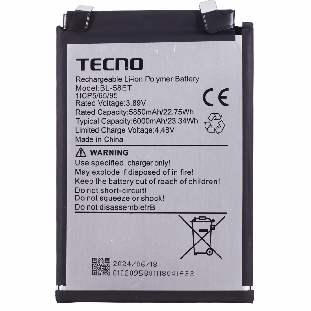 For Tecno Pova 5 4G 3.89V 5850Mah Li-Polymer Battery Assembly Part (Encode: Bl-58Et) 6914271798099