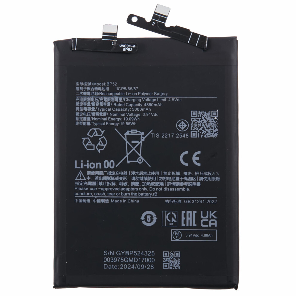 For Xiaomi Redmi Turbo 3 5G 3.91V 4880Mah Li-Polymer Battery Assembly Part (Without Logo) (Encode: Bp52) 6914279226792