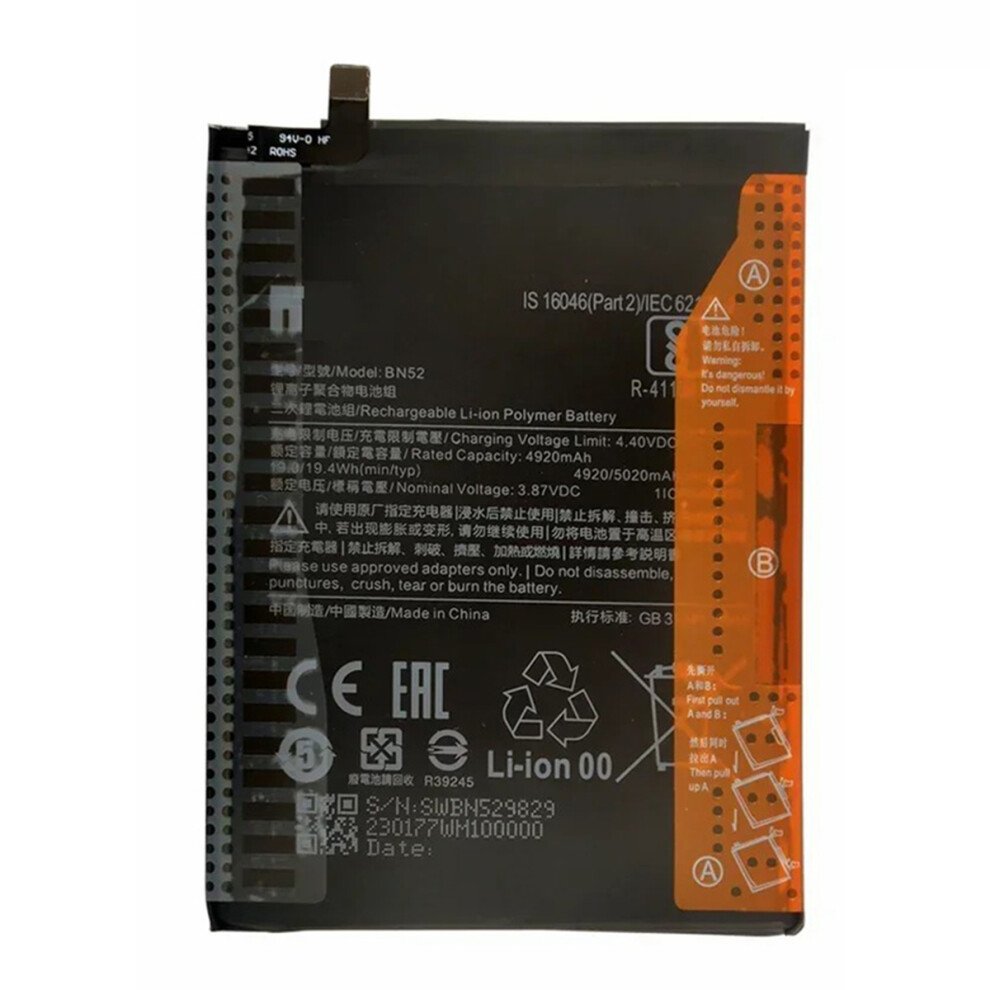 For Xiaomi Redmi Note 9 Pro 4G 3.87V 4920Mah Li-Polymer Battery Assembly Part (Without Logo) (Encode: Bn52) 6914273140162