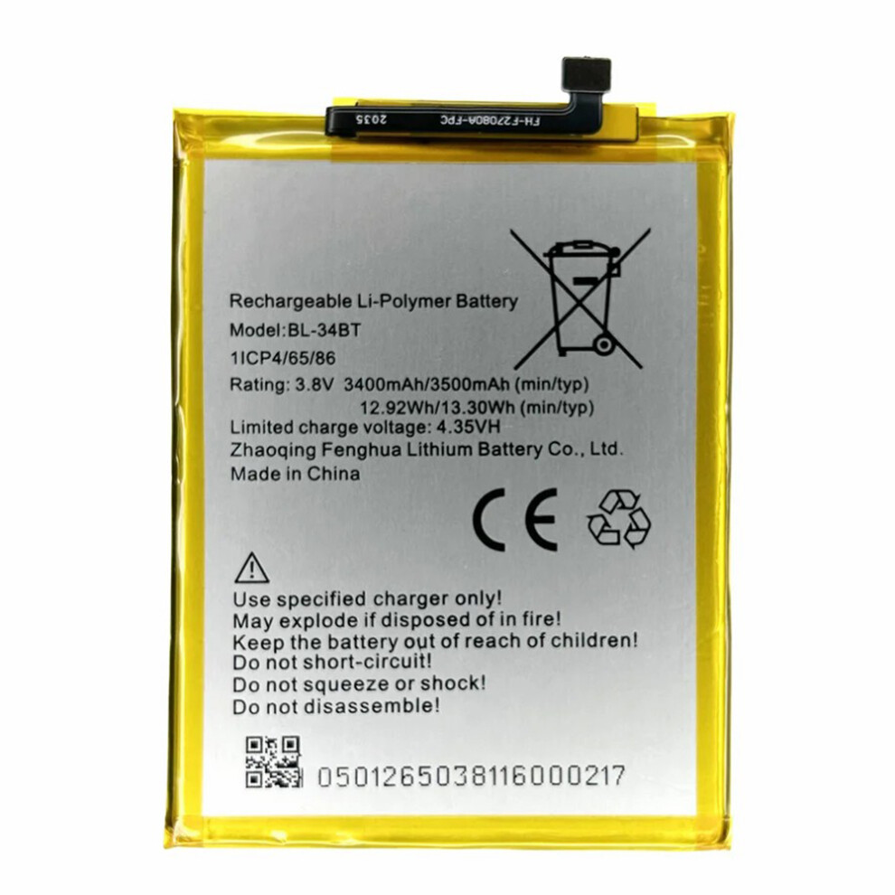 For Tecno Spark 2 3.80V 3400Mah Li-Polymer Battery Assembly Part (Without Logo) (Encode: Bl-34Bt) 6914277998127