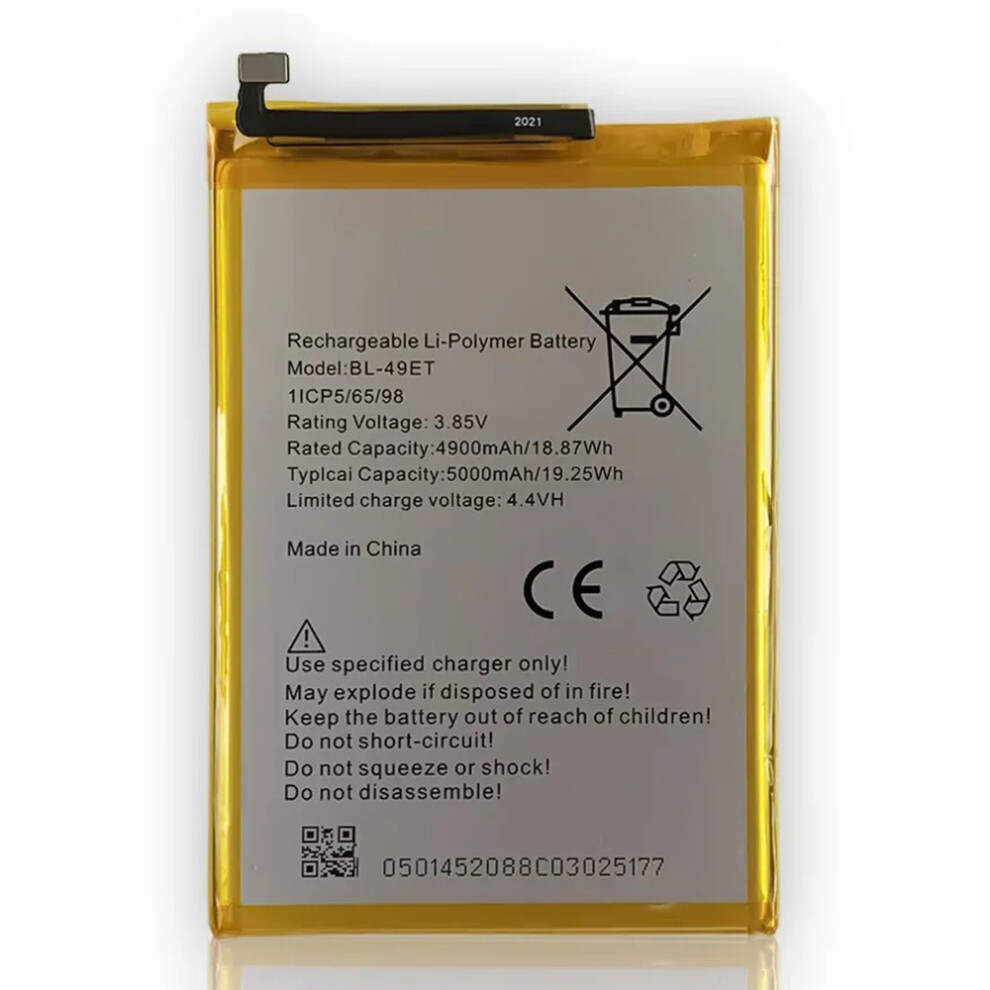 For Tecno Pouvoir 3 Air/Pop 2 Plus 3.85V 4900Mah Li-Polymer Battery Assembly Part (Without Logo) (Encode: Bl-49Et) 6914277195137