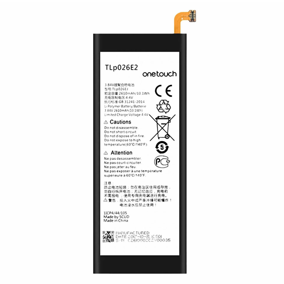 For Alcatel Onetouch Idol 4 4.40V 2610Mah Li-Polymer Battery Assembly Part (Without Logo) (Encode: Tlp026e2) 6914274705346