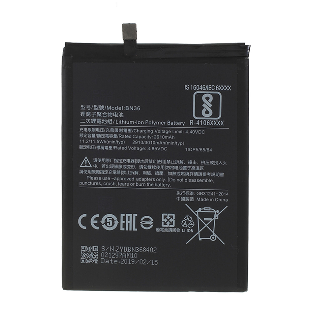 For Xiaomi Mi A2/6X 3.85V 2910Mah Li-Ion Polymer Battery Replacement Part (Encode: Bn36) (Without Logo) 6914273742717