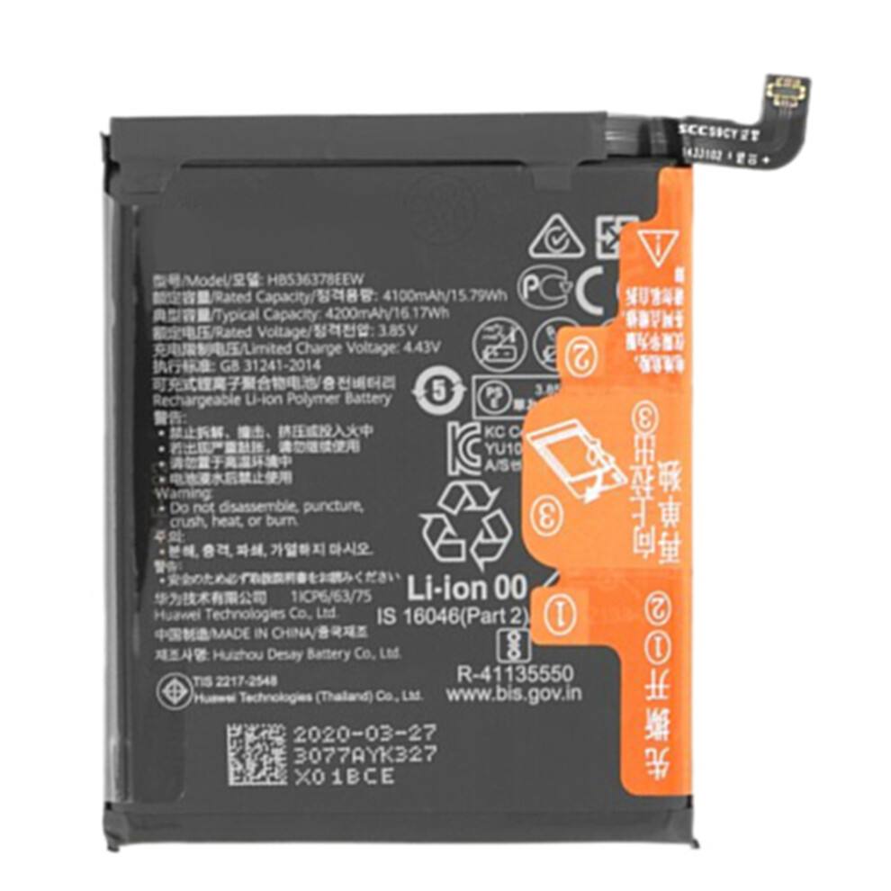 For Huawei P40 Pro/Mate 40/Mate 40E 3.85V 4100Mah Li-Polymer Battery Assembly Part (Without Logo) (Encode: Hb536378eew) 6914278235009