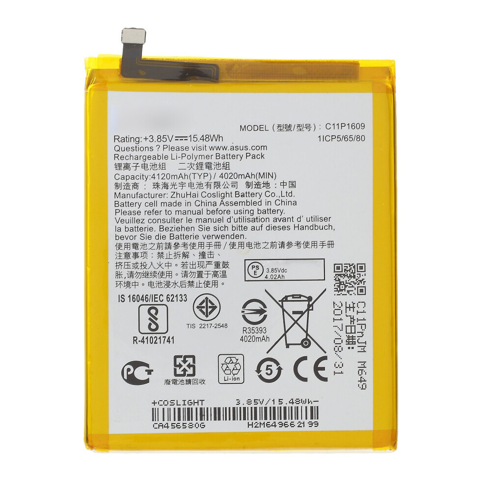 For Asus Zenfone 3 Max Zc553kl 3.85V 4120Mah Rechargeable Li-Ion Polymer Battery Replacement Part (C11p1609) (Without Logo) 6914276365920