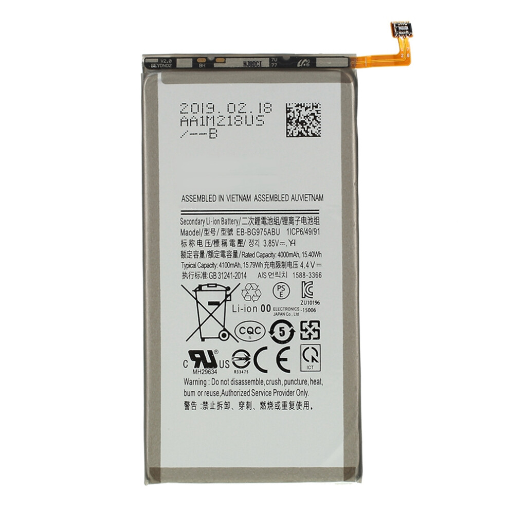 For Samsung Galaxy S10 Plus 3.85V 4000 Mah Rechargeable Li-Ion Battery Replacement Part (Encode: Eb-Bg975abu) (Without Logo) 6914270078987