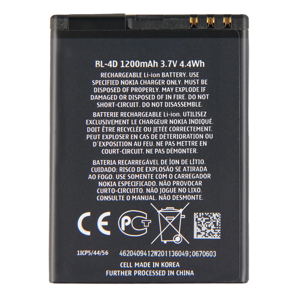 For Nokia N97 Mini/E5/E7/702T/N8 3.70V 1200Mah Li-Ion Polymer Battery Assembly Part (Encode: Bl-4D) (Without Logo) 6914279374714