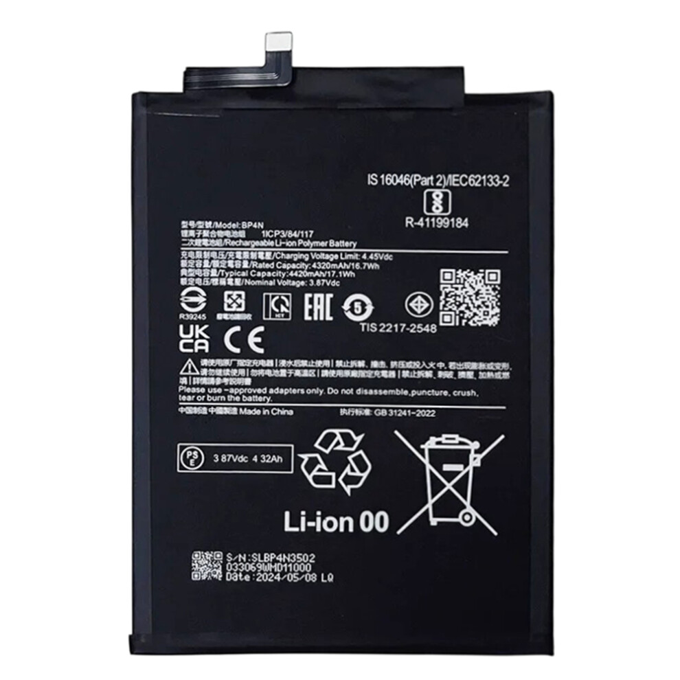 For Xiaomi Pad 6 3.87V 4320Mah Li-Polymer Battery Assembly Part (Without Logo) (Encode: Bp4n) 6914271553155