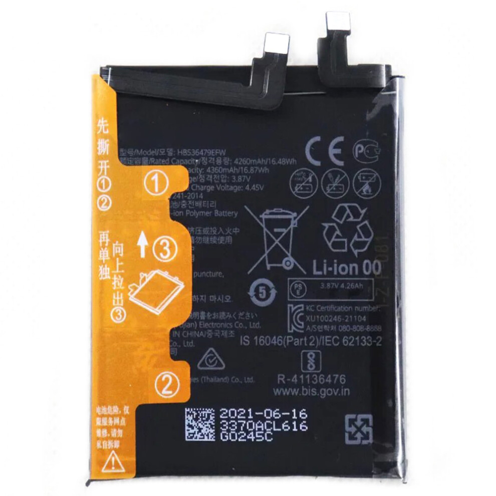 For Huawei P50 Pro 4G 3.87V 4260Mah Li-Polymer Battery Assembly Part (Without Logo) (Encode: Hb535479efw) 6914276275830