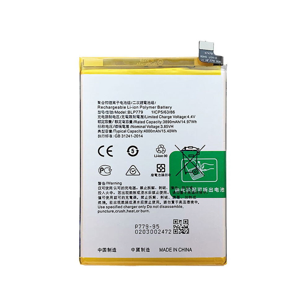 For Oppo Reno4 Z 5G/Reno4 Lite/Reno4 F/A93/A92s/F17 Pro 3.85V 3890mAh Rechargeable Li-ion Battery Assembly Part (Encode: BLP779)