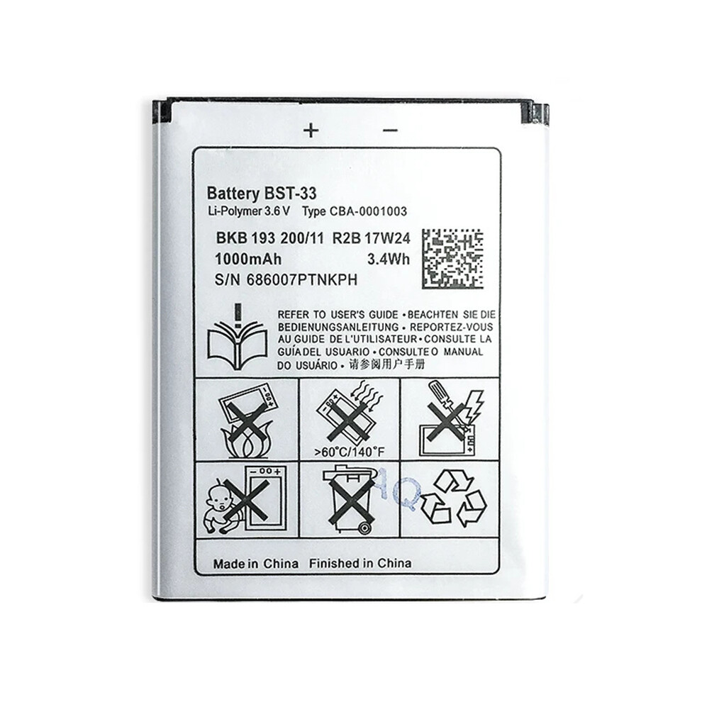 For Sony Ericsson W205/W300/W302/W395 3.70V 1000Mah Li-Ion Battery Assembly Part (Encode: Bst-33) (Without Logo) 6914275042983