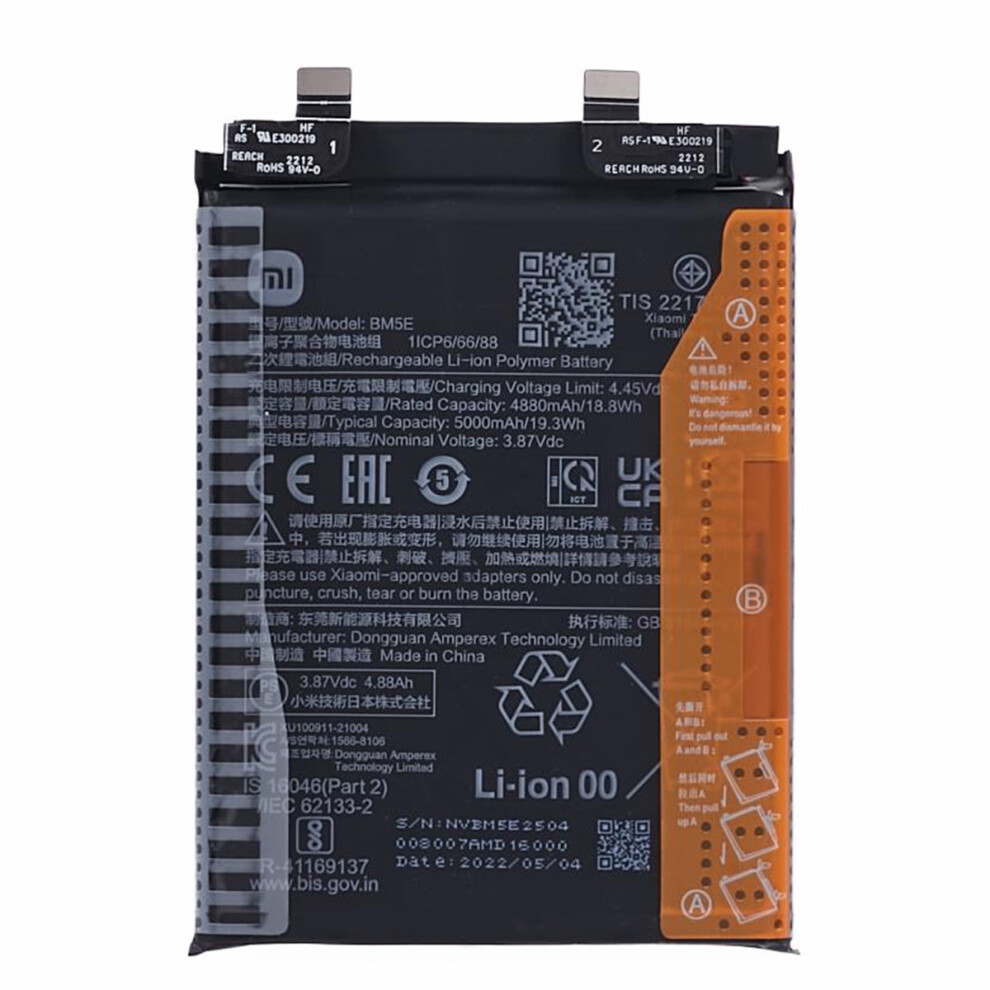 For Xiaomi Redmi K50 Pro 3.87V 4880Mah Li-Ion Polymer Battery Assembly Part (Encode: Bm5e) 6914274364314