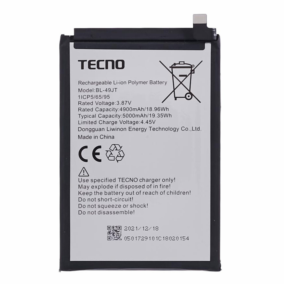 For Tecno Camon 17 Pro/18 P/Spark 8 Pro 4G 3.87V 4900Mah Li-Ion Polymer Battery Assembly Part (Encode: Bl-49Jt) 6914272509120