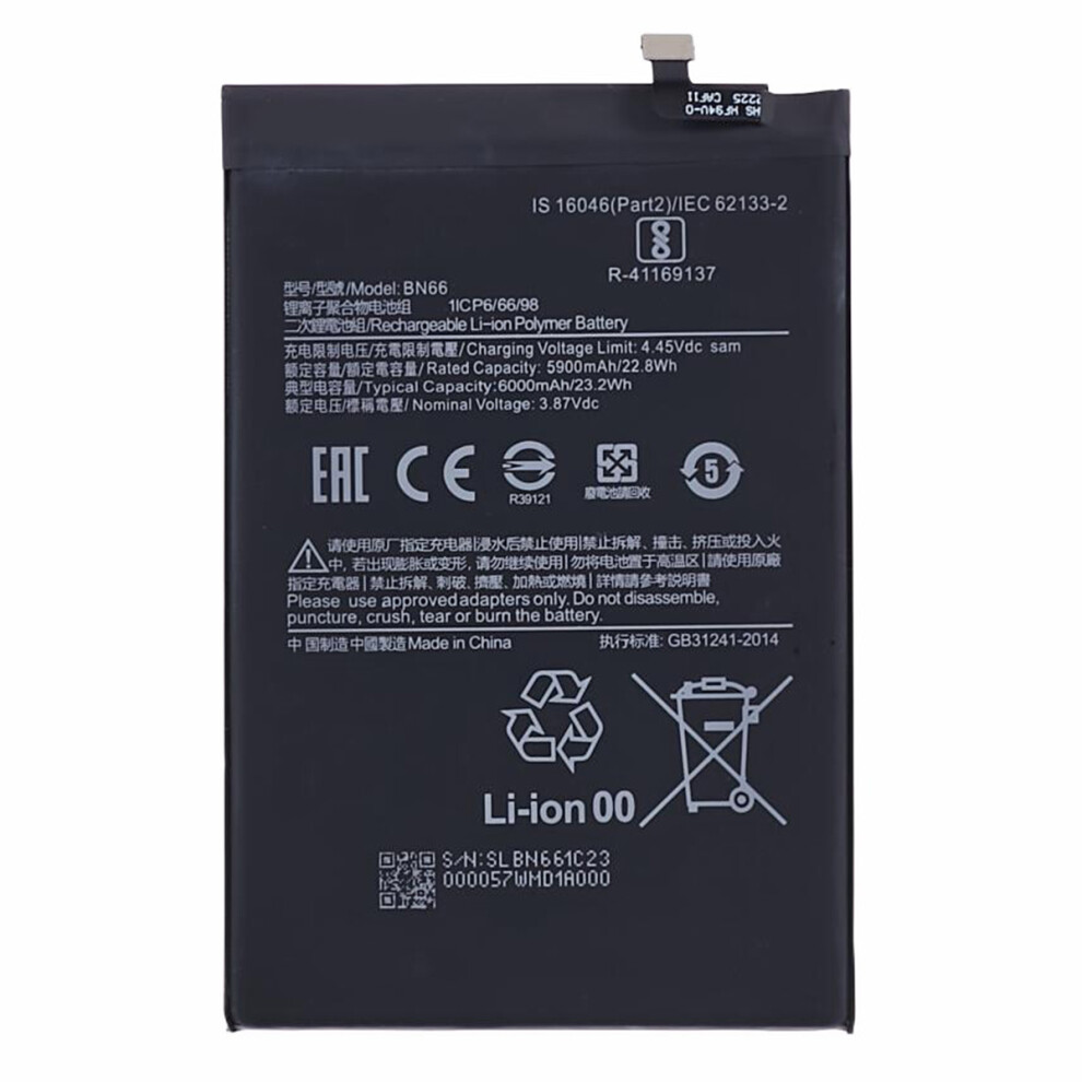 For Xiaomi Poco C40 3.87V 5900Mah Li-Ion Polymer Battery Assembly Part (Encode: Bn66) (Without Logo) 6914279151537