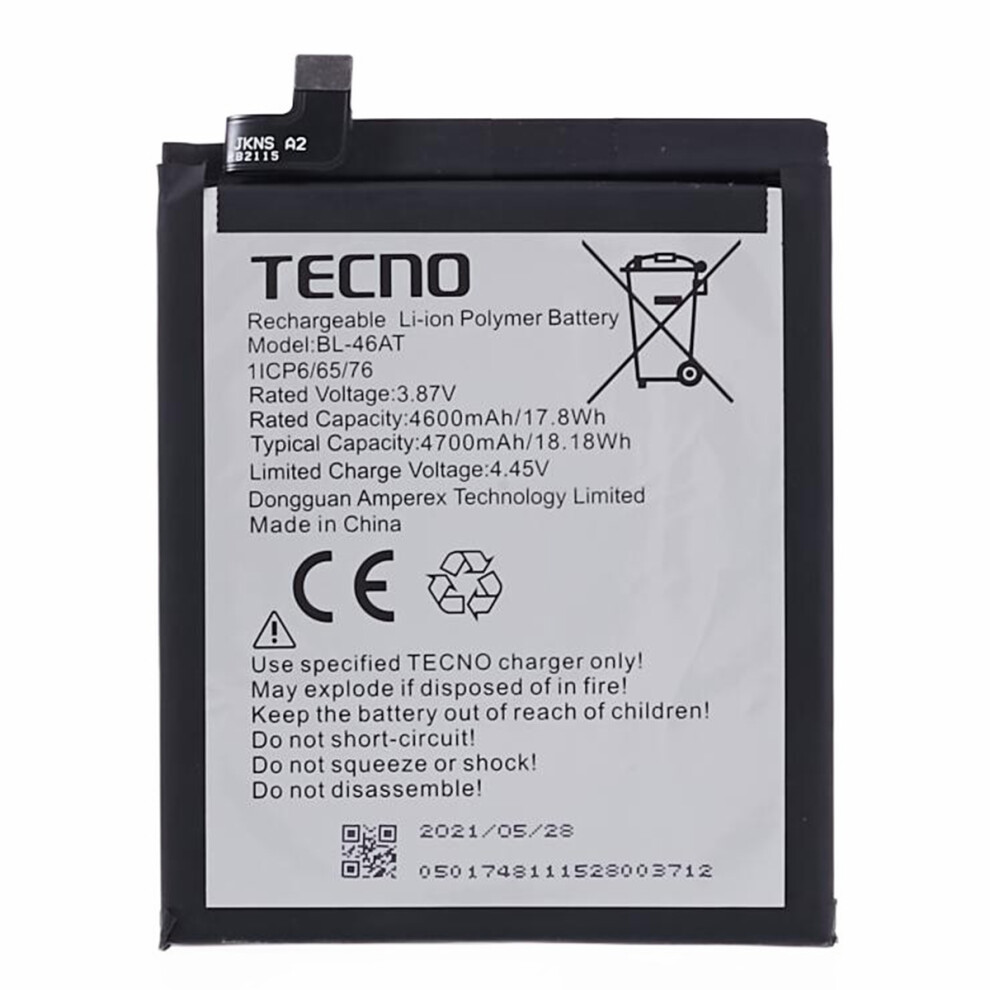 For Tecno Phantom X 3.87V 4600Mah Li-Ion Polymer Battery Assembly Part (Encode: Bl-46At) 6914273710426