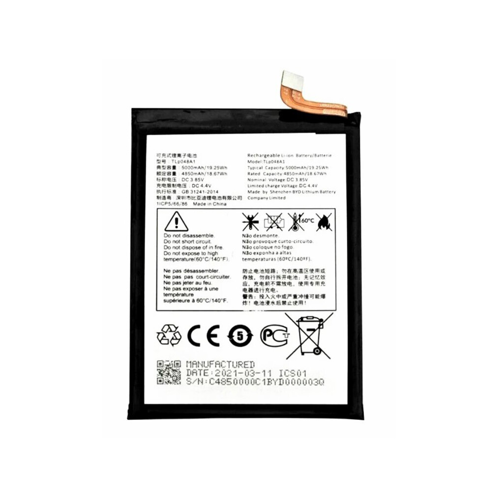 For Alcatel 3X (2020) 3.85V 4850Mah Li-Ion Polymer Battery Assembly Part (Encode: Tlp048a1) (Without Logo) 6914276338290