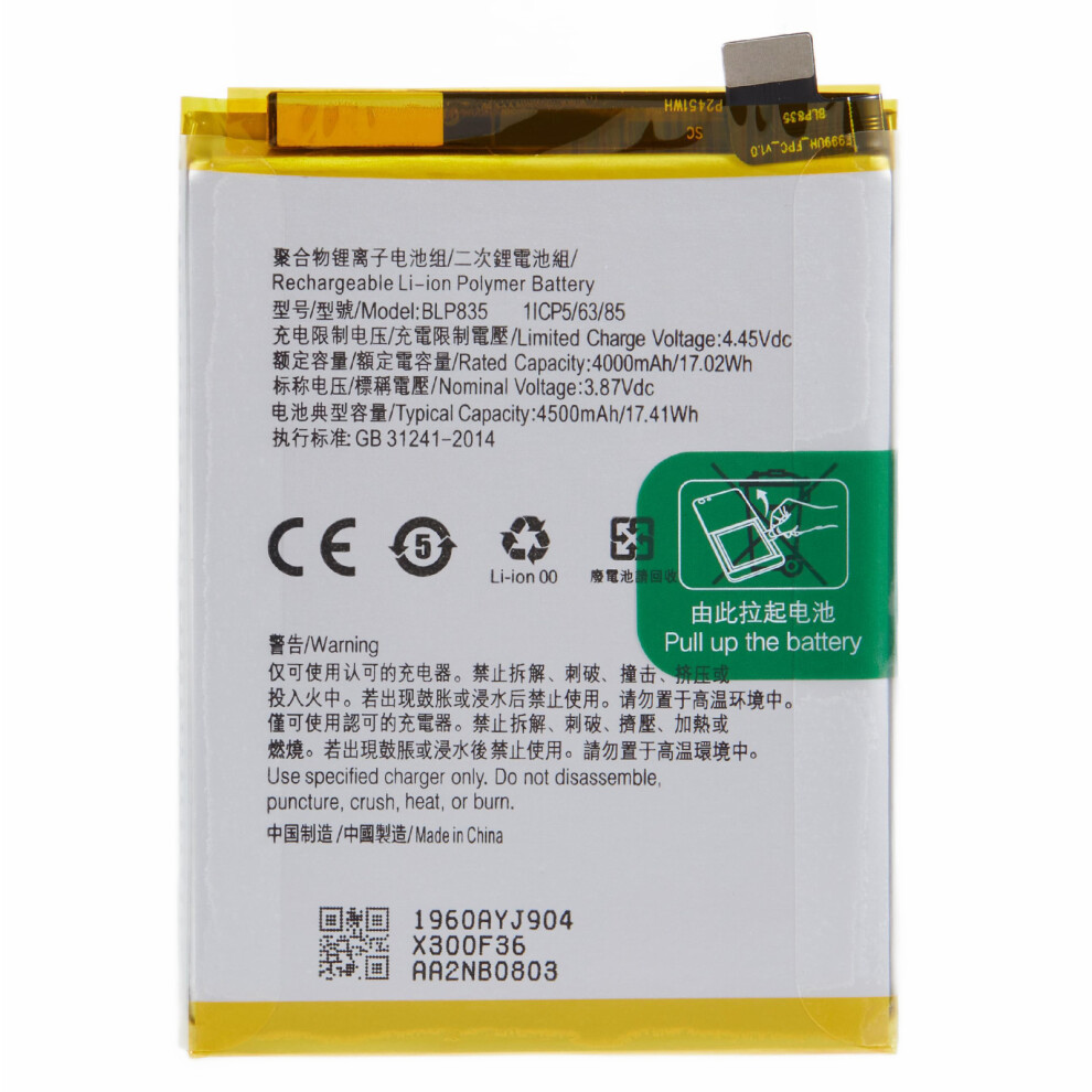 For Oppo Reno5 F/Reno5 Lite/A94/F19 Pro 3.87V 4000Mah Li-Ion Polymer Battery Assembly Part (Encode: Blp835) (Without Logo) 6914279536167