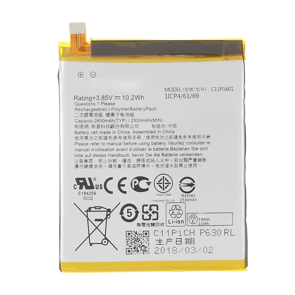 For Asus Zenfone 3 Ze520kl 3.85V 2650Mah Rechargeable Li-Ion Polymer Battery Replacement Part (C11p1601) (Without Logo) 6914278041556