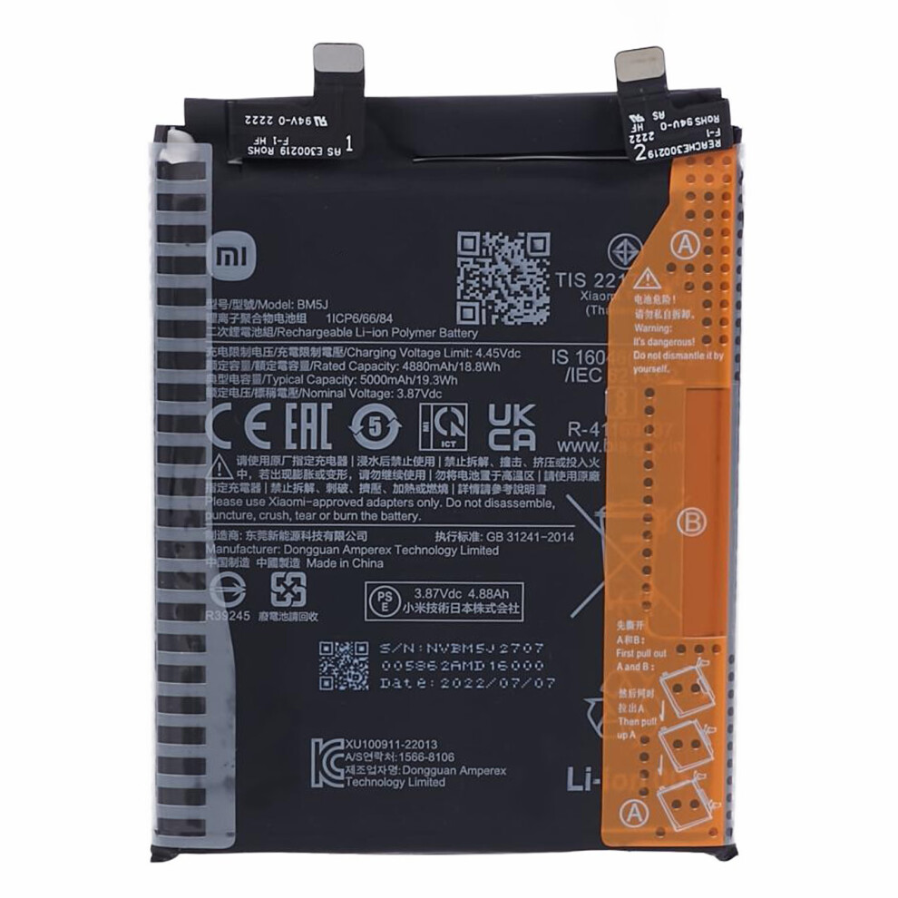 For Xiaomi 12T 5G/12T Pro 5G/Redmi K50 Ultra 3.87V 4880Mah Li-Ion Polymer Battery Assembly Part (Encode: Bm5j) 6914279979100