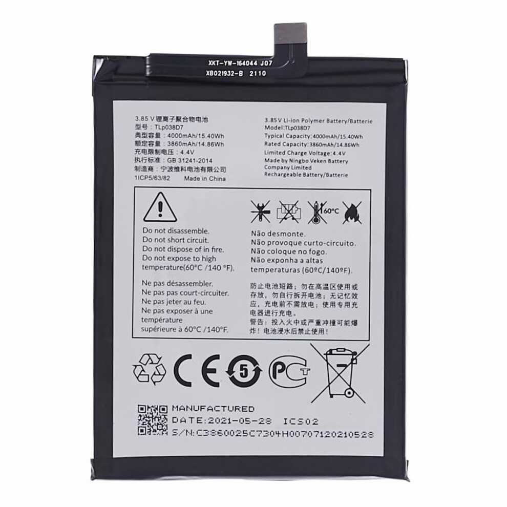 For Alcatel 3L (2020) 3.85V 3860Mah Li-Ion Polymer Battery Assembly Part (Encode: Tlp038d7/Tlp038d1) (Without Logo) 6914279165558