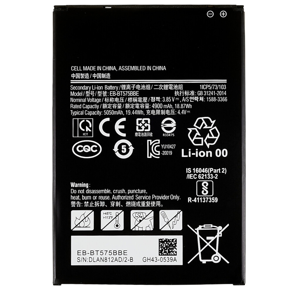 For Samsung Galaxy Tab Active3 (Lte) T575 3.85V 4900Mah Li-Ion Polymer Battery Assembly Part (Encode: Eb-Bt575bbe) (Without Logo) 6914278184031