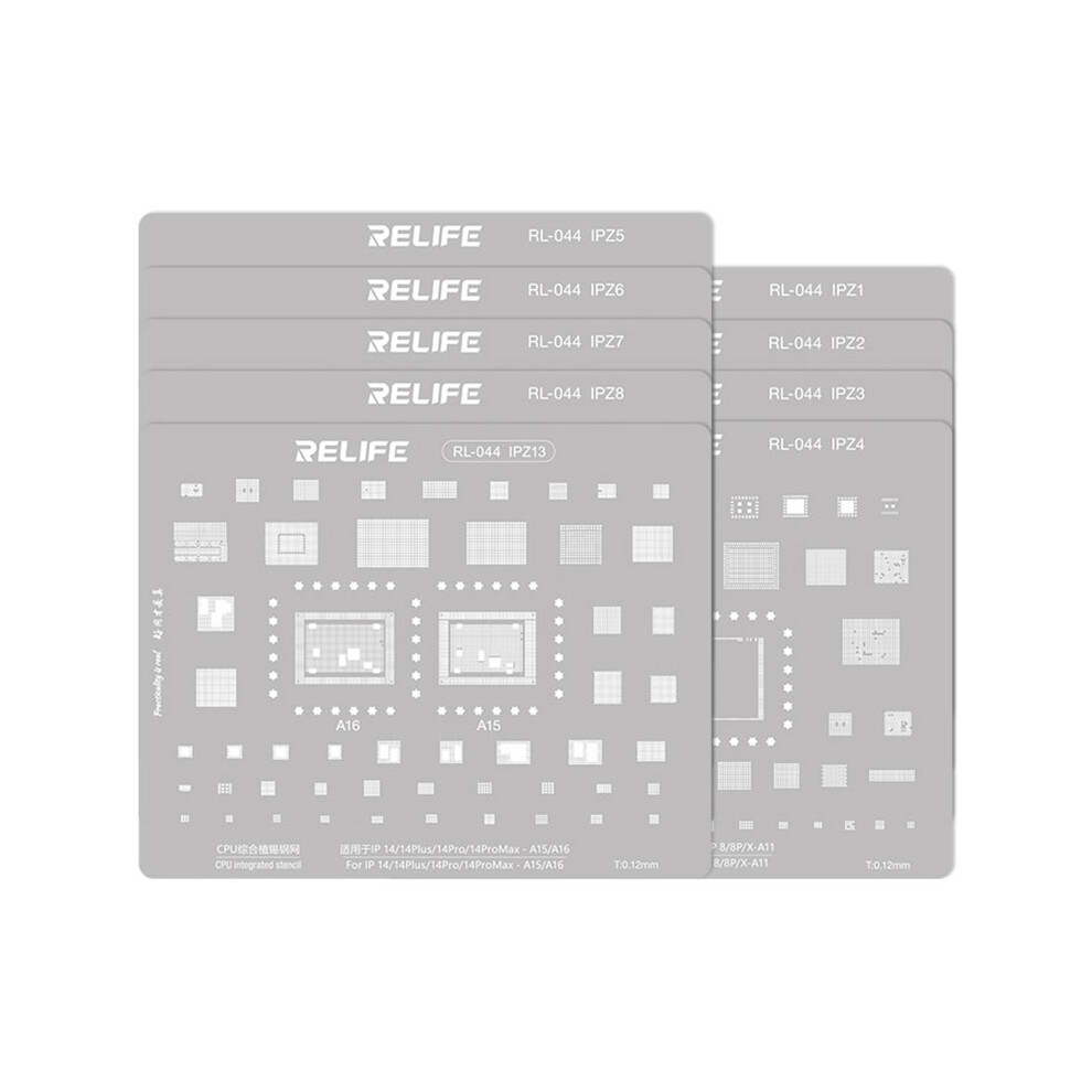Relife Rl-044 9Pcs Ip Series Cpu Integrated Steel Mesh Set A8-A16 Cpu Tin Planting Kit 6914277339562