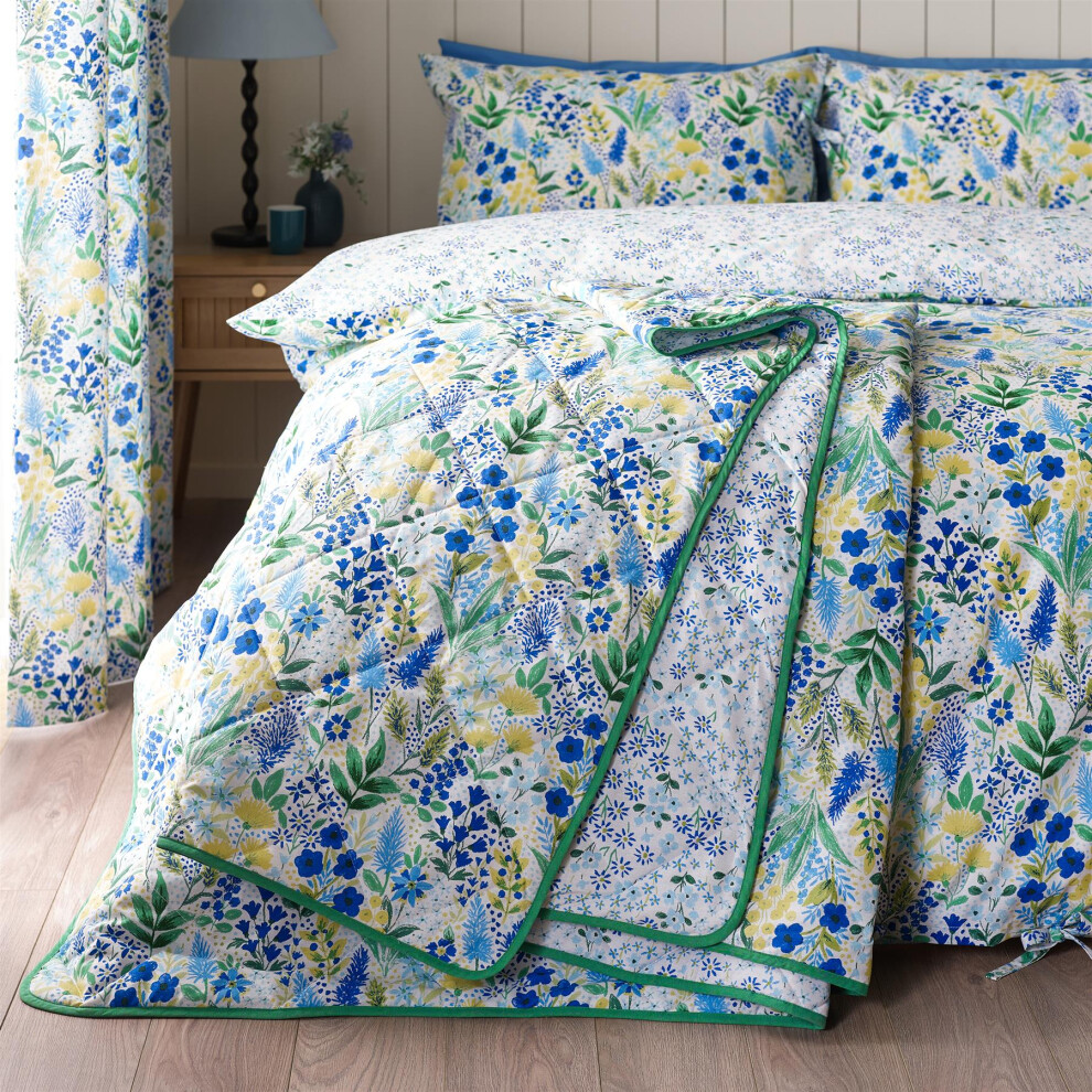 Catherine Lansfield (One Size, Blue) Tilly Floral Bedspread Throwover Blue Pink 220X230cm
