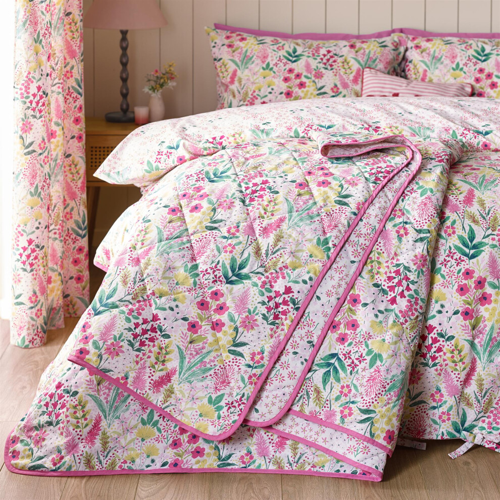 Catherine Lansfield (One Size, Pink) Tilly Floral Bedspread Throwover Blue Pink 220X230cm