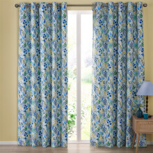 (66x90", Blue) Floral Eyelet Curtains Fully Lined Ready Made Ring Top Tilly Floral Blue Pink
