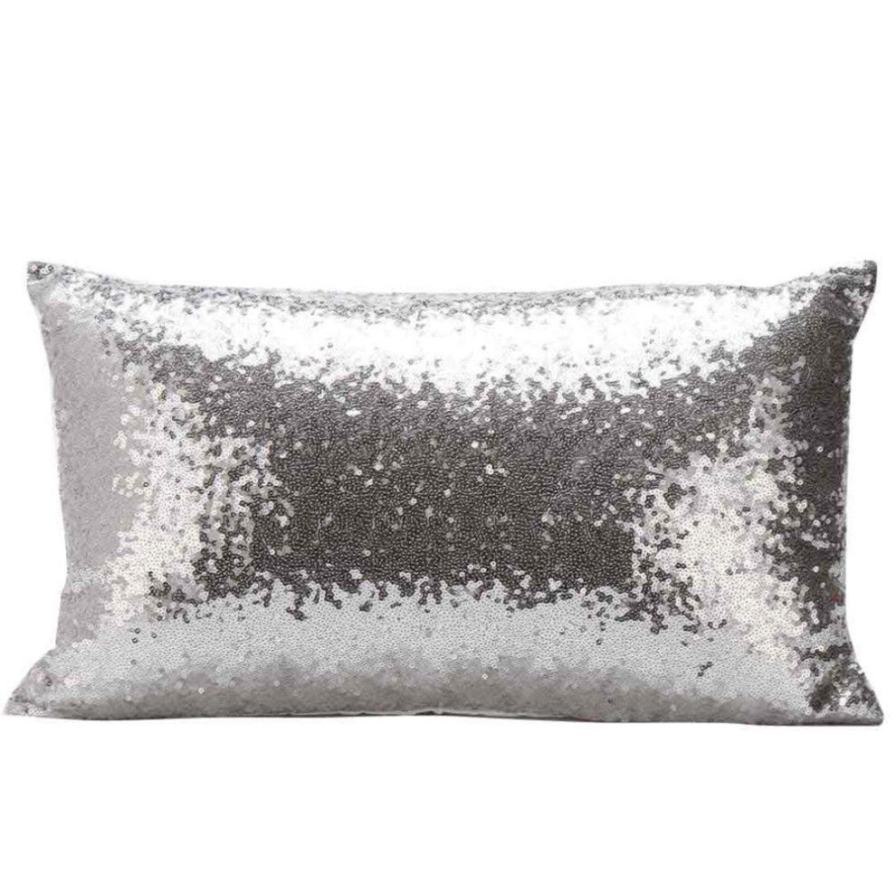 Rectangle Pillowcase,Solid Color Glitter Sequins Throw Pillow Case Cafe Home Festival Decor Car Sofa Cushion Covers (Silver)-image-OPC-PJSB8ZQ-NEW