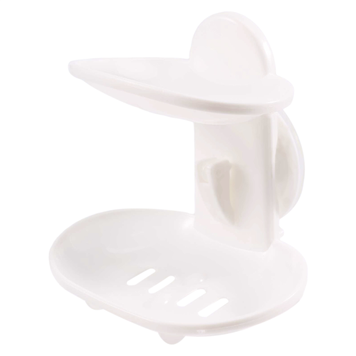 Portasapone doppio con ventosa forte per doccia e bagno (bianco) 2