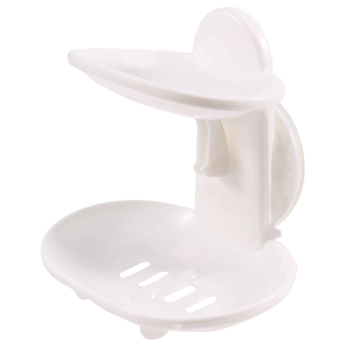 Portasapone doppio con ventosa forte per doccia e bagno (bianco)