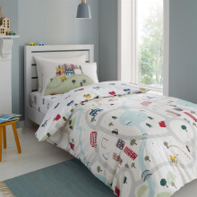 (Single, White) Bianca Transport Duvet Cover Set Bedding Bed Set Quilt Cover Cars White Kids
