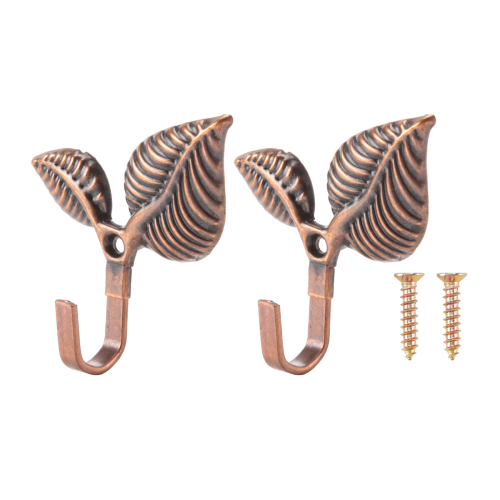 2 x Iron Leaf Shaped Curtain Tie backs Holders Wall Hooks Home Decor, Red Bronze 1