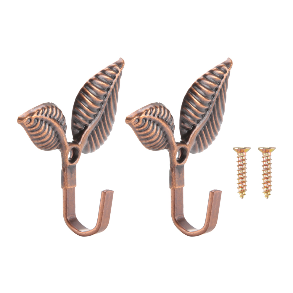 Exogio 2 X Iron Leaf Shaped Curtain Tie Backs Holders Wall Hooks Home Decor, Red Bronze