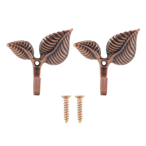 2 x Iron Leaf Shaped Curtain Tie backs Holders Wall Hooks Home Decor, Red Bronze 2