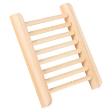 Jabonera de madera natural trapezoidal color madera, bandeja para baño, soporte para plato de ducha, 12 x 9 x 1,7 cm