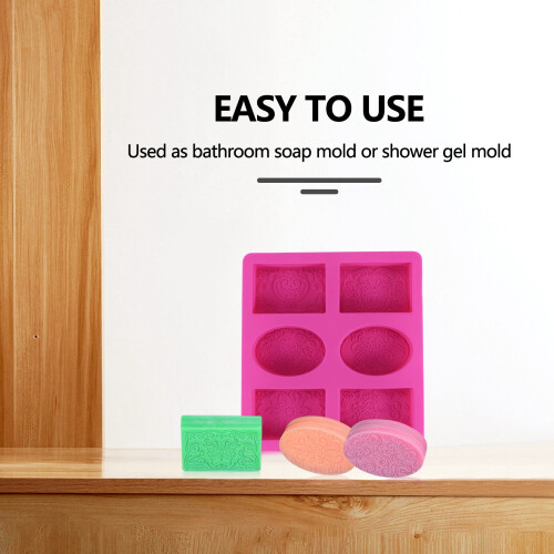Silicone Soap Mold for Making 3D 6 Forms Oval Rectangle Mould Handmade Craft Flowers Bathroom Kitchen 2