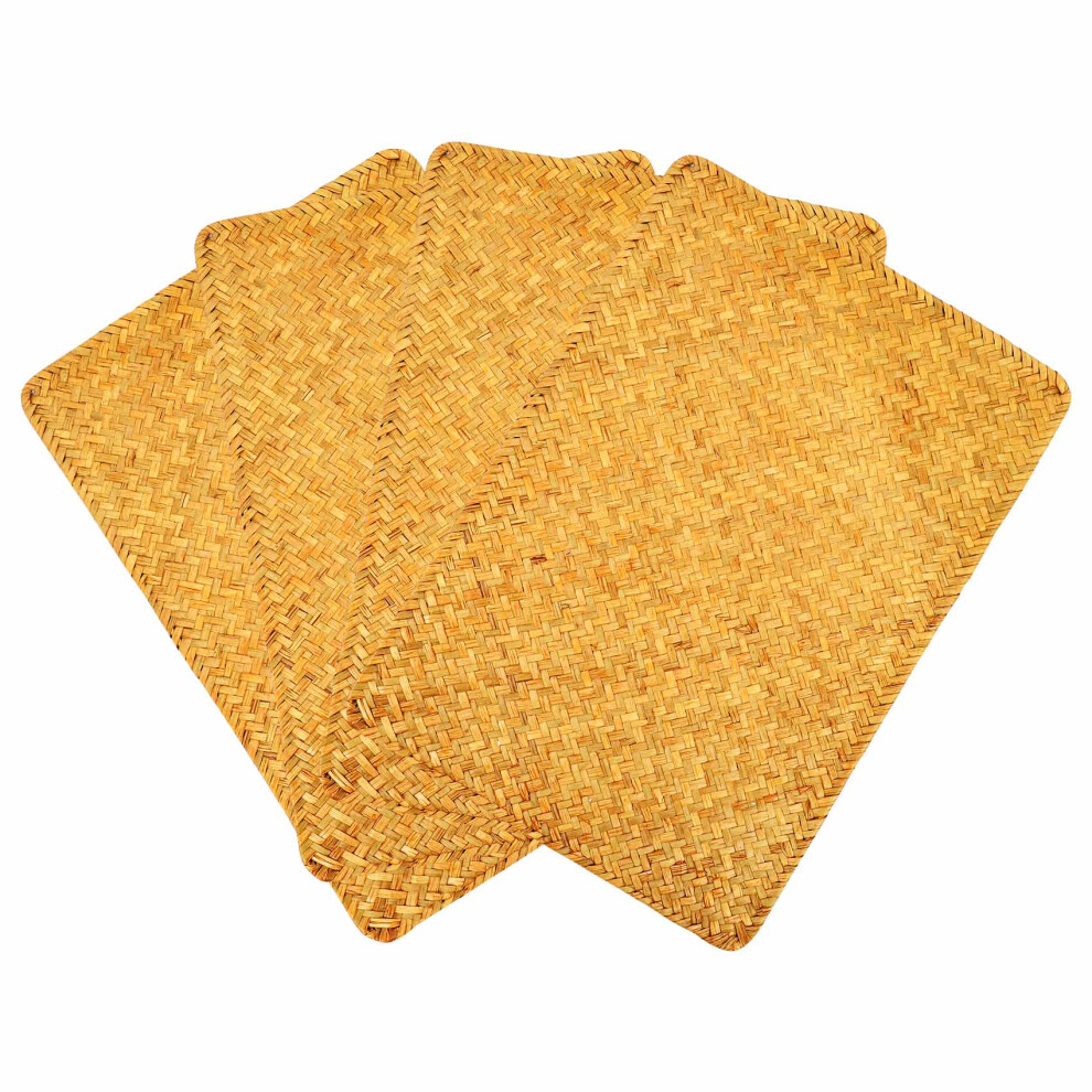 Pack Of 4, Natural Seagrass Place Mathand-Woven Rectangular Rattan Placemats Straw Tea Cup Mat Potholder Exogio