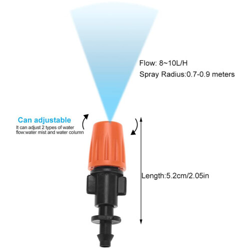 50 Pcs Drip Irrigation Nozzle, Water Adjustable in 2 Modes: Mist and Column 1