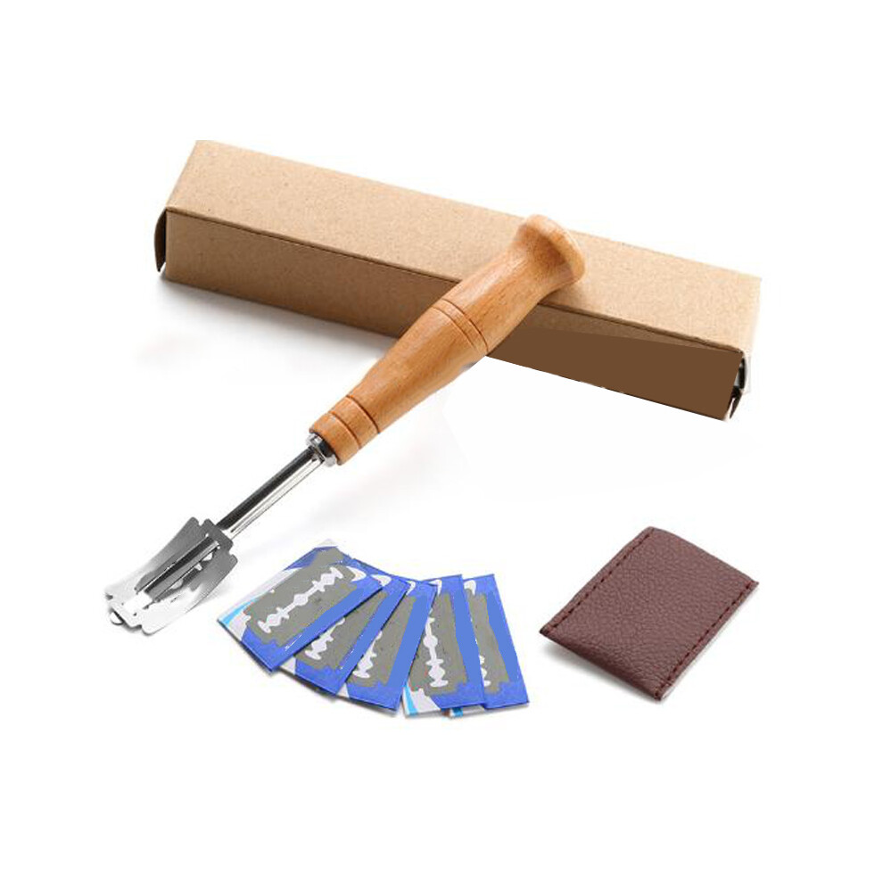 Exogio Bread Bakers Cutter Slashing Tool Dough Making Wood Handle Bakeware For Kitchen With 5X Blades
