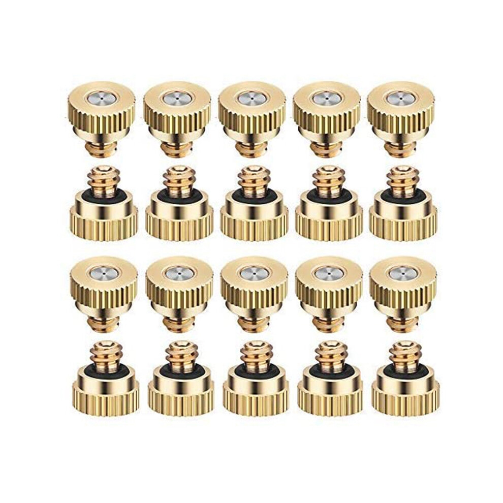 20 Pack Brass Misting Nozzles Tees, Dust Control Mist Nozzle Sprinkler For Outdoor Cooling System 0.3 Mm Exogio