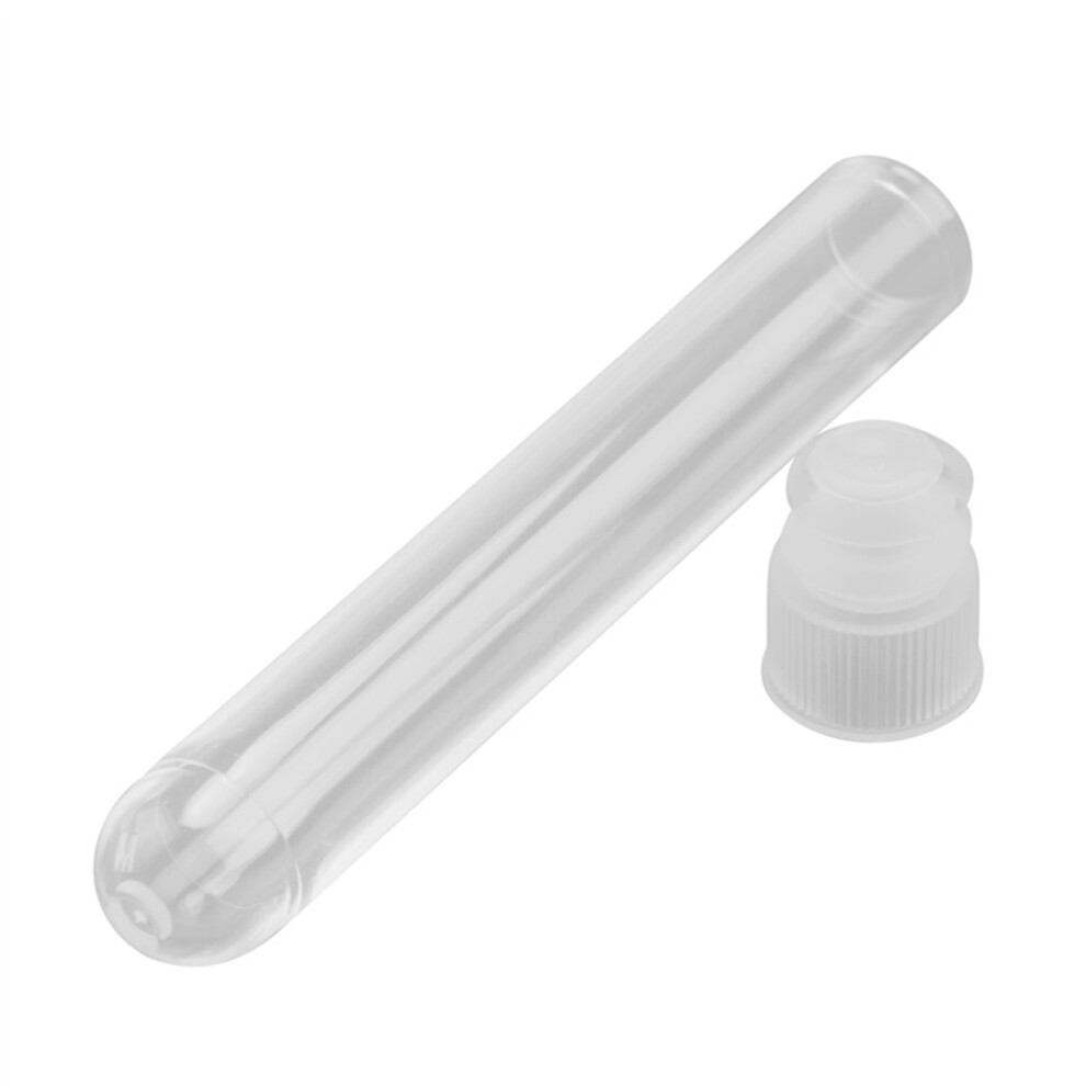 Exogio 100Pcs Clear Plastic Test Tubes With White Screw Caps Sample Containers Bottles Push 12X75mm