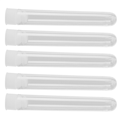 100Pcs Clear Plastic Test Tubes with White Screw Caps Sample Containers Bottles Push 12X75mm 2